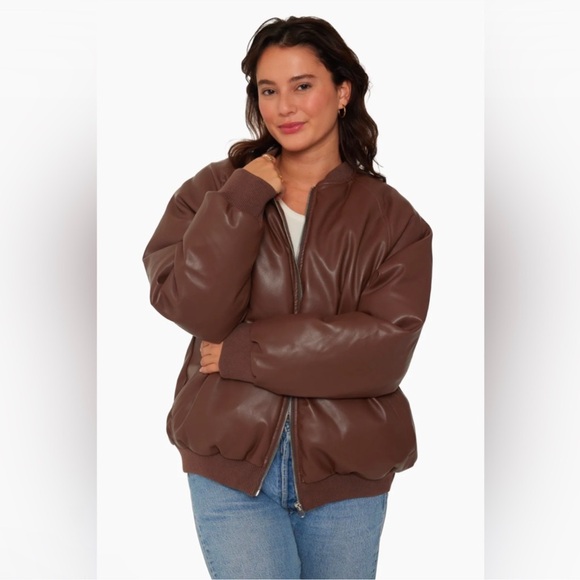 NWOT Set Active brown vegan leather bomber jacket - Brown - Picture 3 of 5